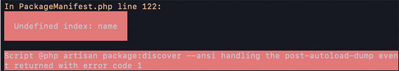 Laravel｜Composer install｜エラー｜Script @php artisan package:discover --ansi handling the post-autoload-dump event returned with error code 1
